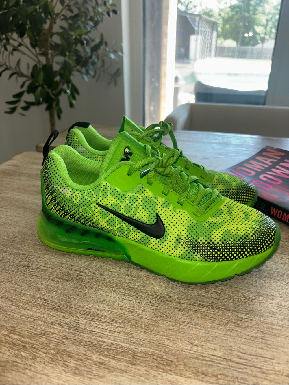 Nike Kids Lime Green Air-Cushion Athletic Sneakers with Black Swoosh